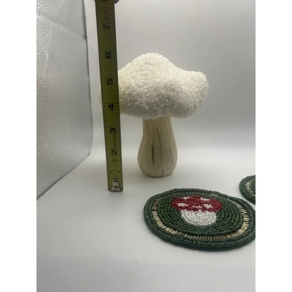 3-PC Pair Mushroom Themed Beaded Coasters‎ & Decorative Mushroom Table Decor